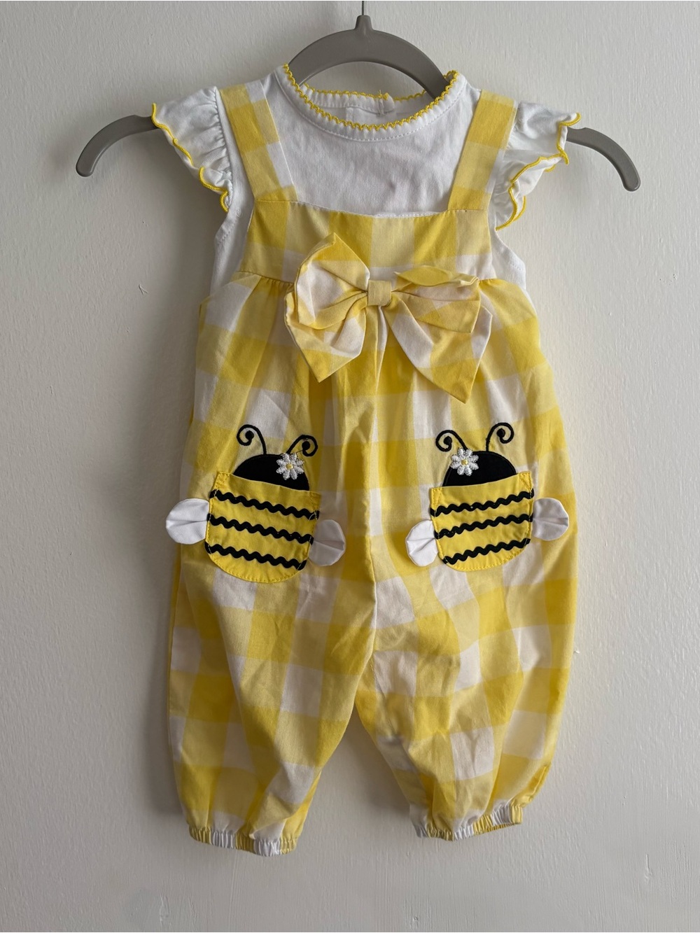 Goodlad Yellow White Gingham Bumblebee Romper and Tee 6 Months